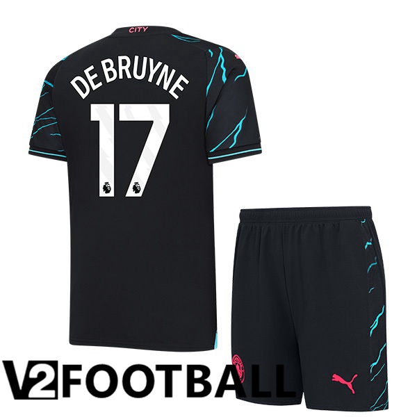 Manchester City Kevin De Bruyne 17 Kids Third Soccer Shirt Blue Black 2023/2024