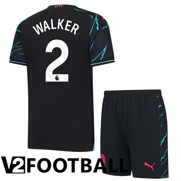 Manchester City Kyle Walker 2 Kids Third Soccer Shirt Blue Black 2023/2024
