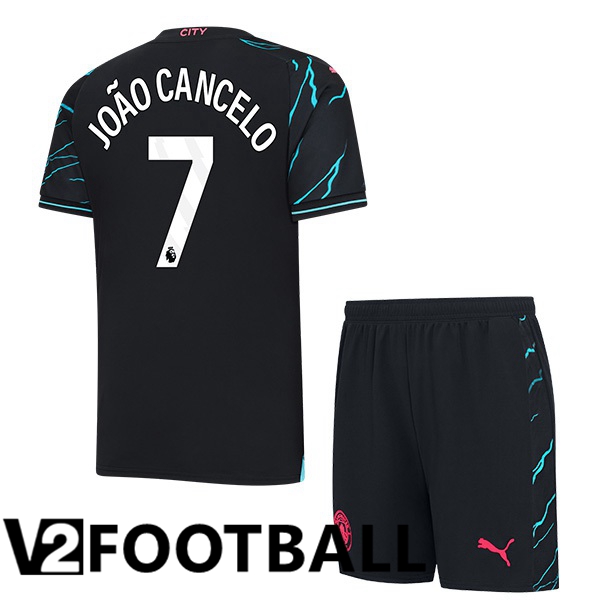 Manchester City João Cancelo 7 Kids Third Soccer Shirt Blue Black 2023/2024