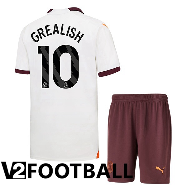 Manchester City Jack Grealish 10 Kids Away Soccer Shirt White 2023/2024