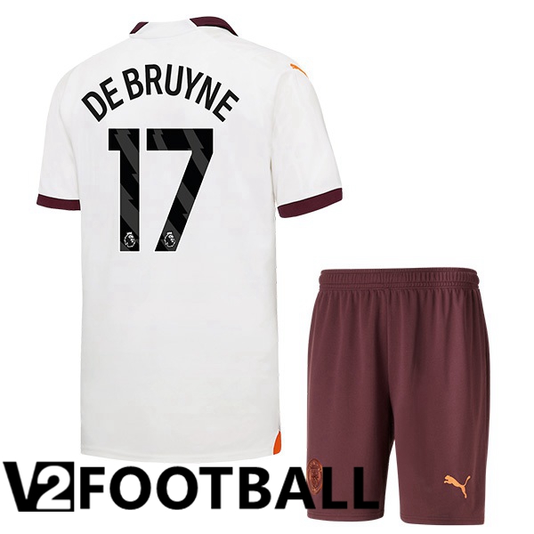 Manchester City Kevin De Bruyne 17 Kids Away Soccer Shirt White 2023/2024