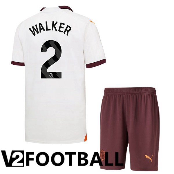 Manchester City Kyle Walker 2 Kids Away Soccer Shirt White 2023/2024