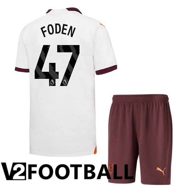 Manchester City Phil Foden 47 Kids Away Soccer Shirt White 2023/2024