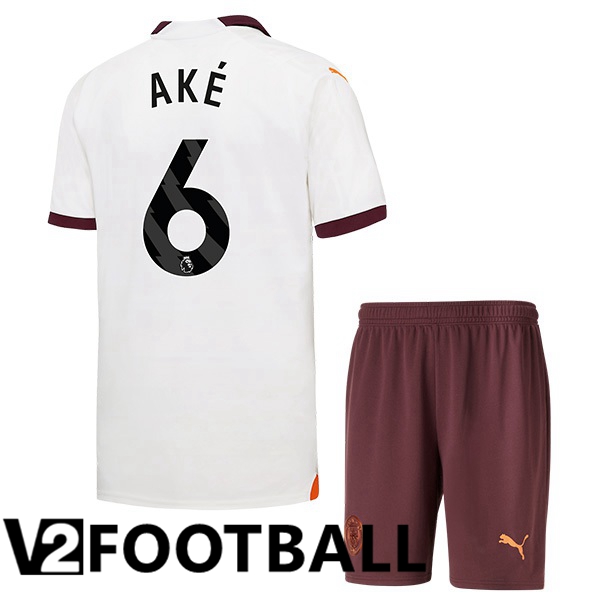 Manchester City Nathan Ake 6 Kids Away Soccer Shirt White 2023/2024