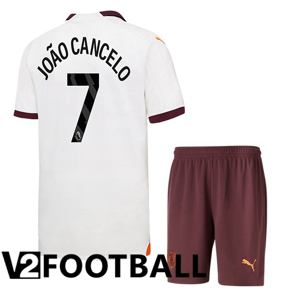 Manchester City João Cancelo 7 Kids Away Soccer Shirt White 2023/2024