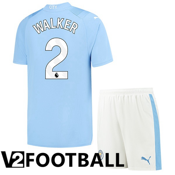 Manchester City Kyle Walker 2 Kids Home Soccer Shirt Blue 2023/2024