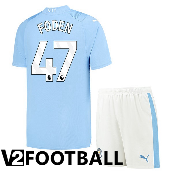 Manchester City Phil Foden 47 Kids Home Soccer Shirt Blue 2023/2024