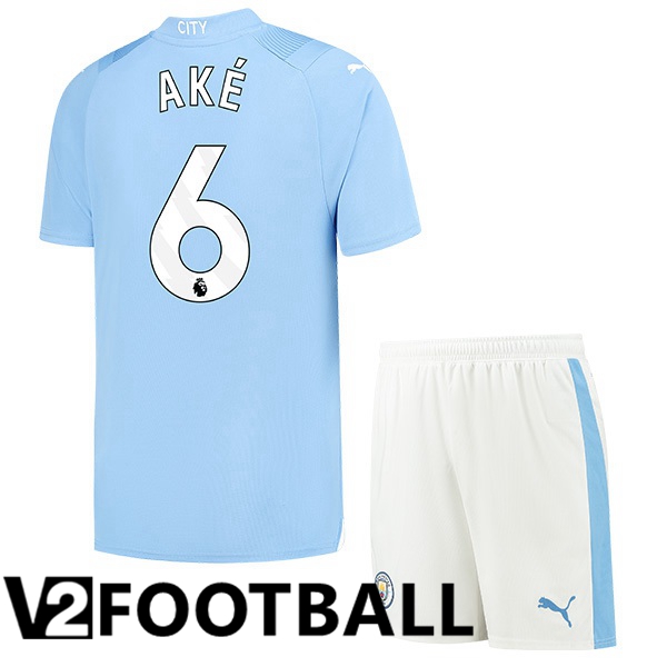 Manchester City Nathan Ake 6 Kids Home Soccer Shirt Blue 2023/2024