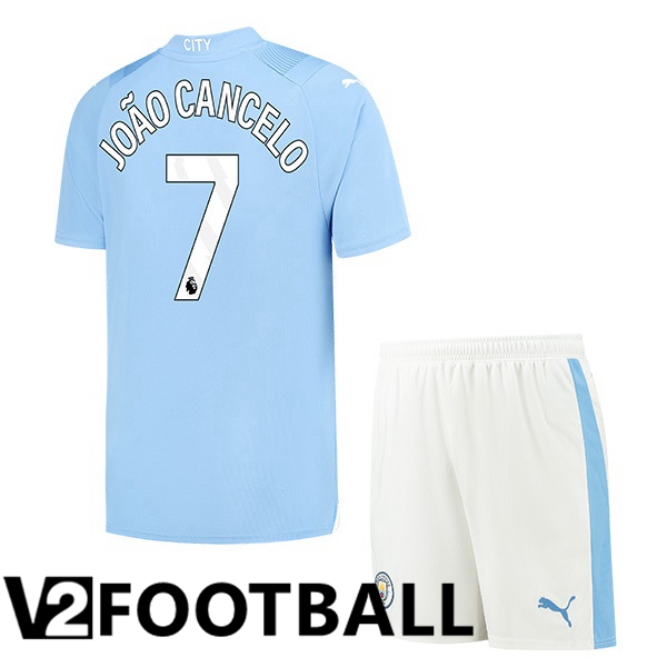 Manchester City João Cancelo 7 Kids Home Soccer Shirt Blue 2023/2024