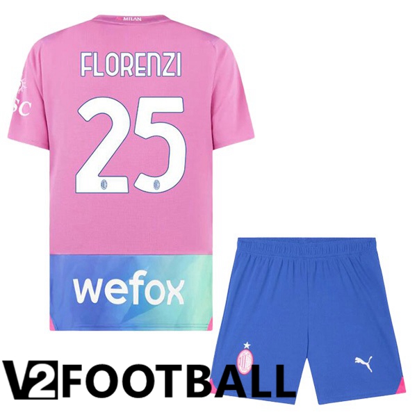 AC Milan Florenzi 25 Kids Third Soccer Shirt Rose 2023/2024
