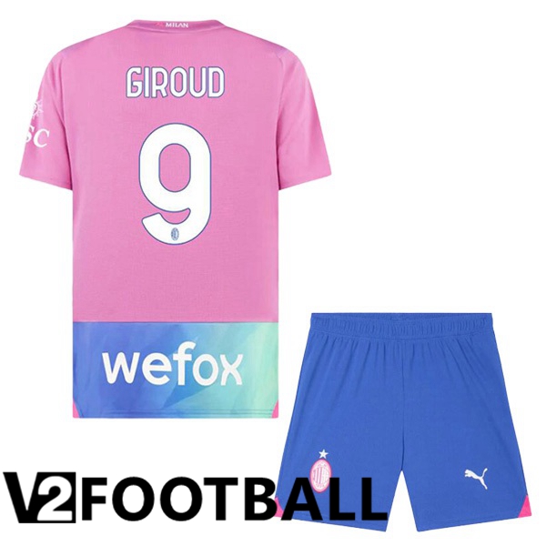 AC Milan Giroud 9 Kids Third Soccer Shirt Rose 2023/2024