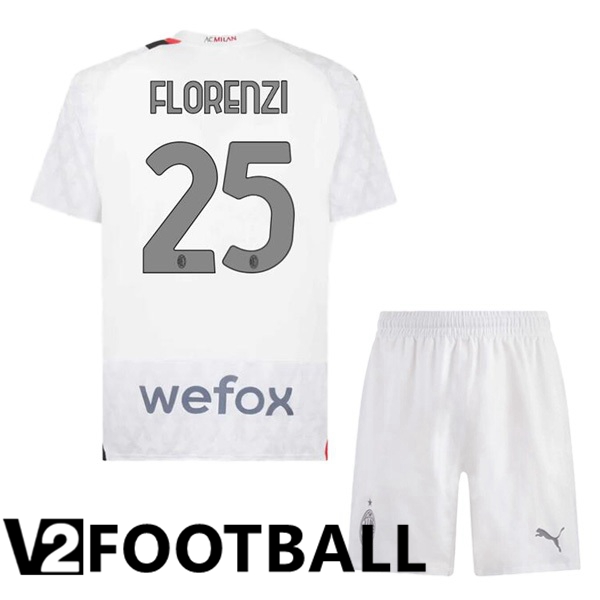 AC Milan Florenzi 25 Kids Away Soccer Shirt White 2023/2024