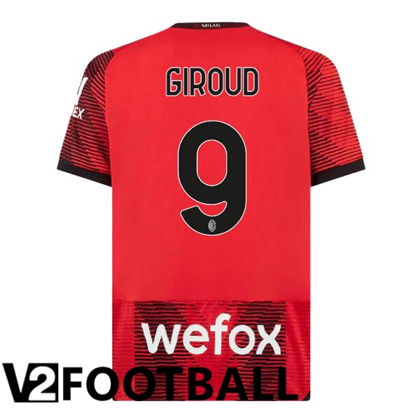 AC Milan Giroud 9 Home Soccer Shirt Red 2023/2024