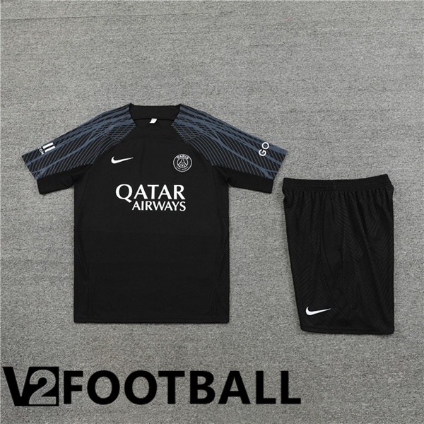 Paris PSG Training T Shirt + Shorts Black 2023/2024