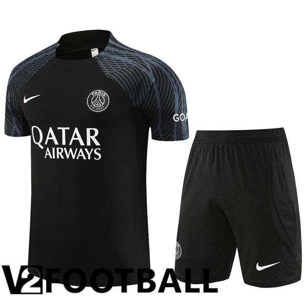 Paris PSG Training T Shirt + Shorts Black 2023/2024