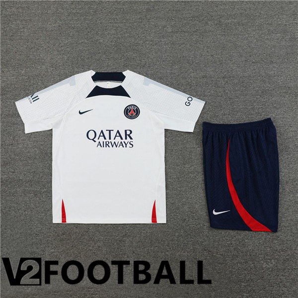 Paris PSG Training T Shirt + Shorts White 2023/2024