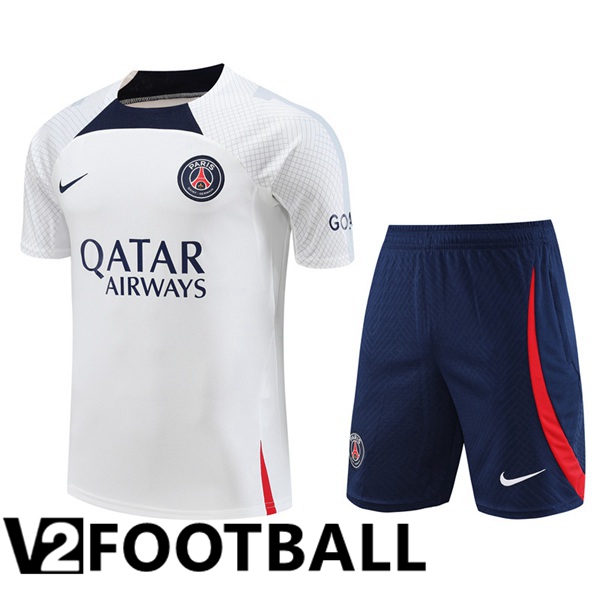 Paris PSG Training T Shirt + Shorts White 2023/2024