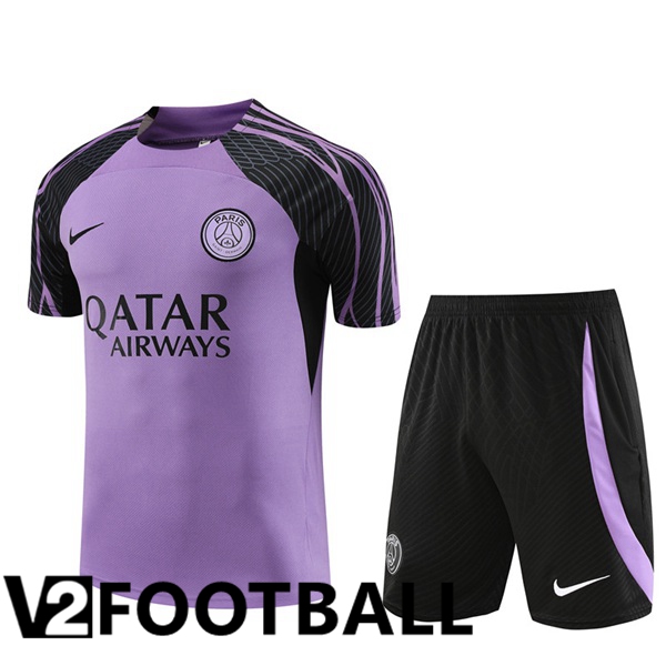 Paris PSG Training T Shirt + Shorts Purple 2023/2024