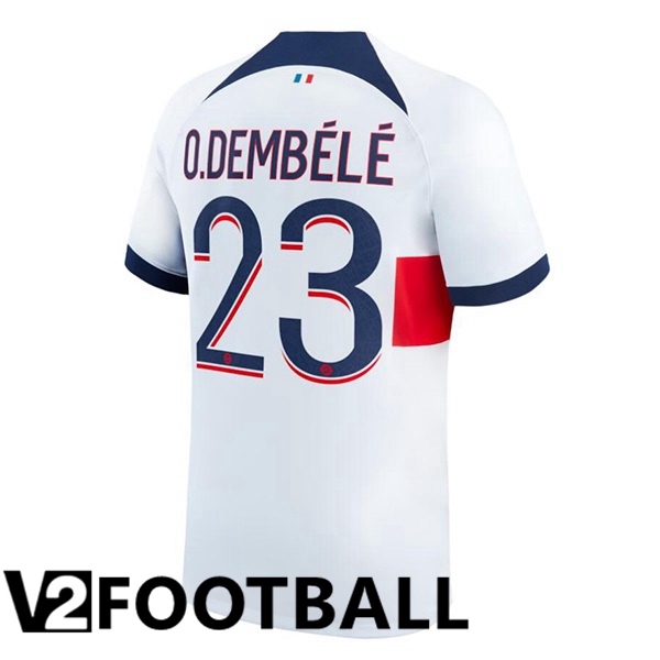 Paris PSG O.Dembélé 23 Away Soccer Shirt White 2023/2024