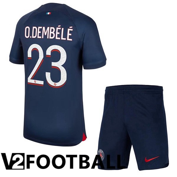 Paris PSG O.Dembélé 23 Kids Home Soccer Shirt Blue Royal 2023/2024