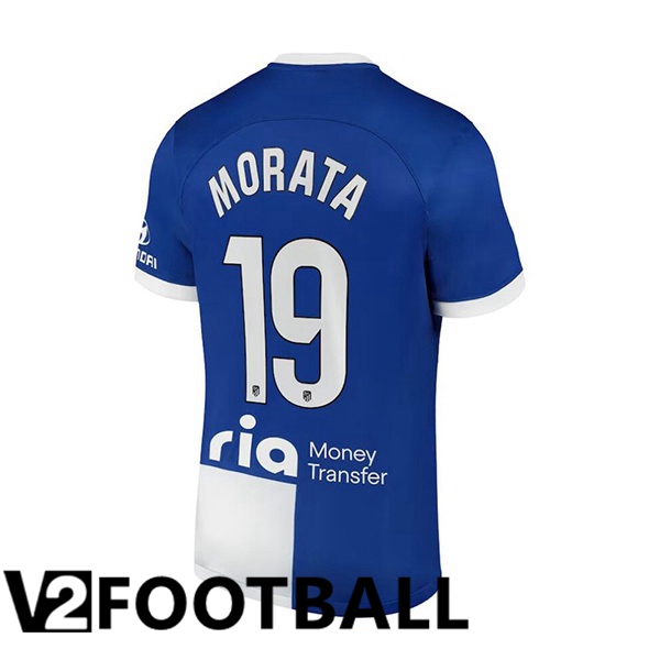 Atletico Madrid Morata 19 Away Soccer Shirt Blue 2023/2024