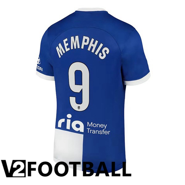 Atletico Madrid Memphis 9 Away Soccer Shirt Blue 2023/2024