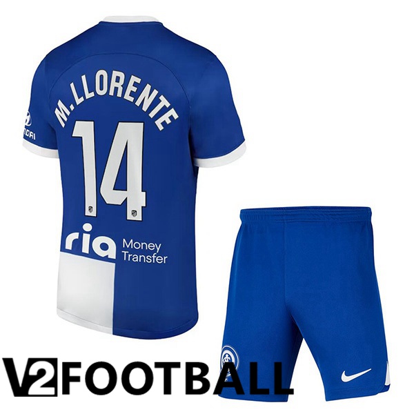 Atletico Madrid M. Llorente 14 Kids Away Soccer Shirt Blue 2023/2024