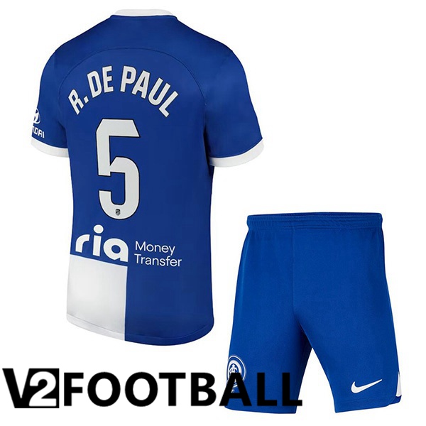 Atletico Madrid R. De Paul 5 Kids Away Soccer Shirt Blue 2023/2024