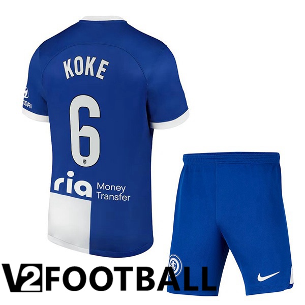 Atletico Madrid Koke 6 Kids Away Soccer Shirt Blue 2023/2024