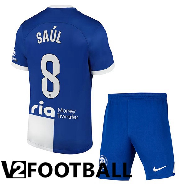 Atletico Madrid Saúl 8 Kids Away Soccer Shirt Blue 2023/2024