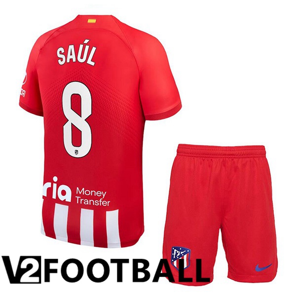 Atletico Madrid Saúl 8 Kids Home Soccer Shirt Red 2023/2024