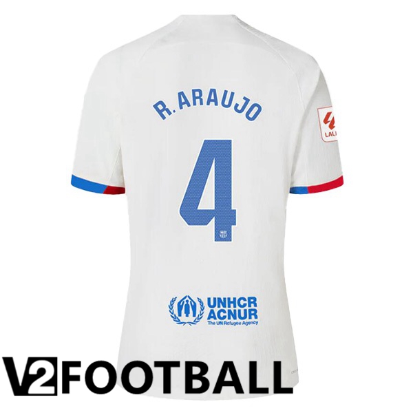 FC Barcelona R. ARAUJO 4 Away Soccer Shirt White 2023/2024