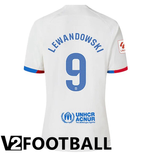 FC Barcelona LEWANDOWSKI 9 Away Soccer Shirt White 2023/2024