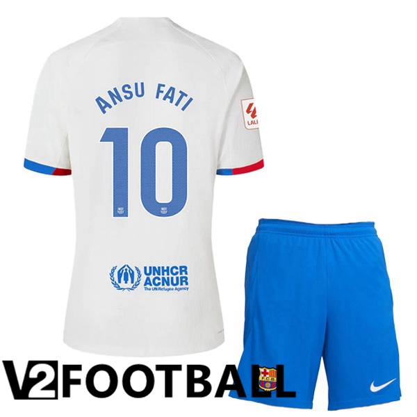 FC Barcelona ANSU FATI 10 Kids Away Soccer Shirt White 2023/2024