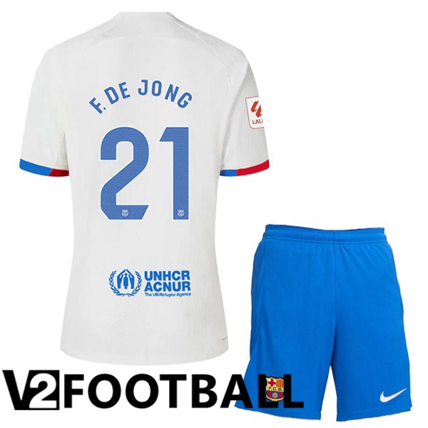 FC Barcelona F. DE JONG 21 Kids Away Soccer Shirt White 2023/2024