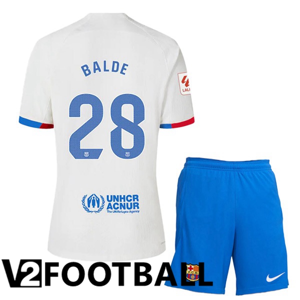 FC Barcelona BALDE 28 Kids Away Soccer Shirt White 2023/2024