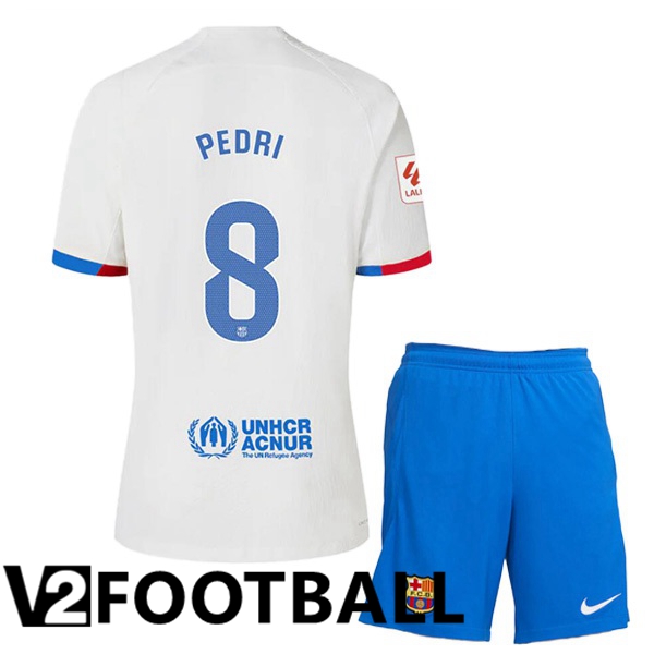 FC Barcelona PEDRI 8 Kids Away Soccer Shirt White 2023/2024