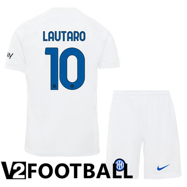 Inter Milan LAUTARO 10 Kids Away Soccer Shirt White 2023/2024