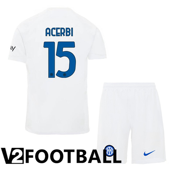 Inter Milan ACERBI 15 Kids Away Soccer Shirt White 2023/2024