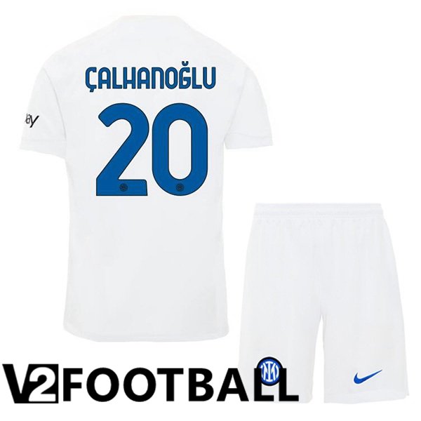 Inter Milan ÇALHANOĞLU 20 Kids Away Soccer Shirt White 2023/2024