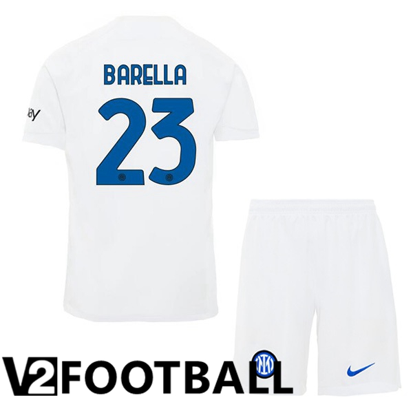 Inter Milan BARELLA 23 Kids Away Soccer Shirt White 2023/2024