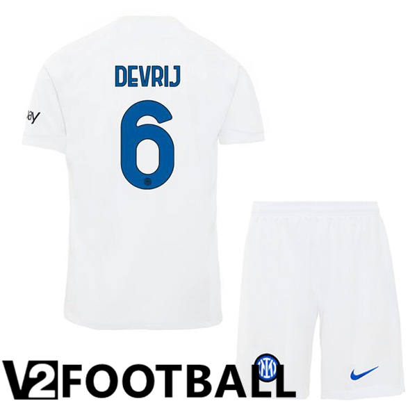 Inter Milan DE VRIJ 6 Kids Away Soccer Shirt White 2023/2024