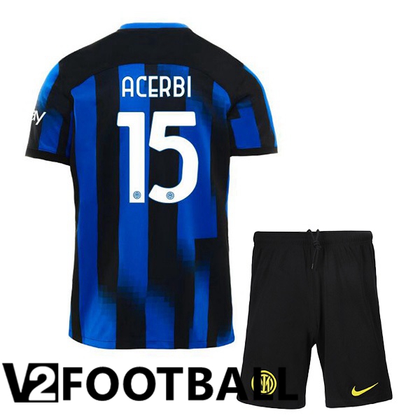 Inter Milan ACERBI 15 Kids Home Soccer Shirt Blue 2023/2024