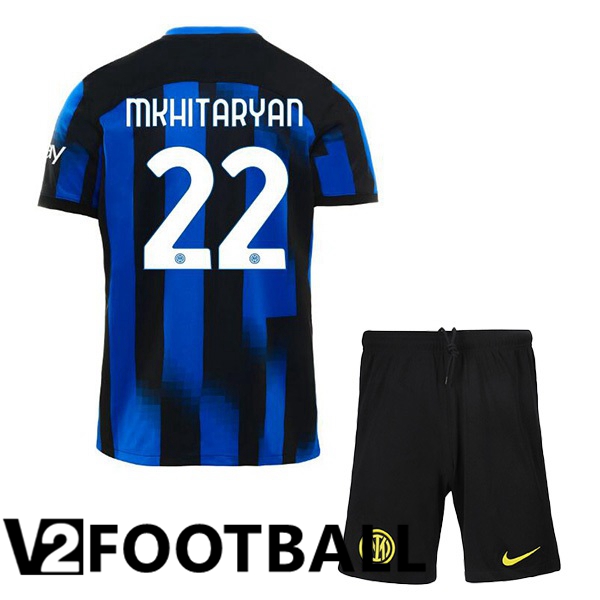 Inter Milan MKHITARYAN 22 Kids Home Soccer Shirt Blue 2023/2024
