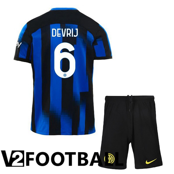 Inter Milan DE VRIJ 6 Kids Home Soccer Shirt Blue 2023/2024