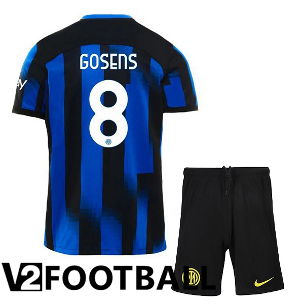 Inter Milan GOSENS 8 Kids Home Soccer Shirt Blue 2023/2024