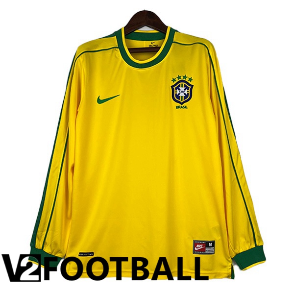 Brazil Retro Home Soccer Shirt Long sleeve Yellow 1998