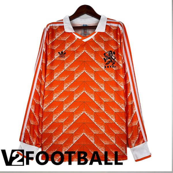 Netherlands Retro Home Soccer Shirt Long sleeve Orange 1988