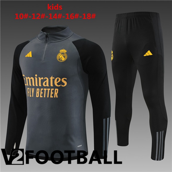 Real Madrid Kids Training Tracksuit Suit Black 2023/2024