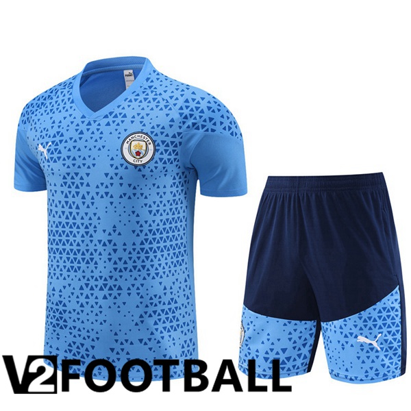 Manchester City Training T Shirt + Shorts Blue 2023/2024